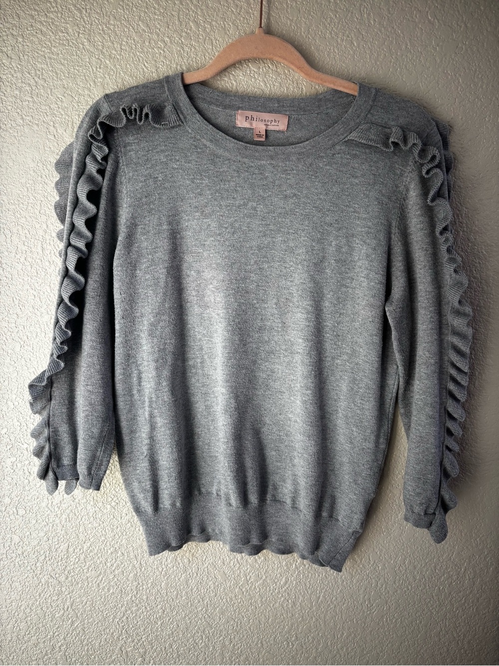 Philosophy Gray Crewneck Sweater with Pink Label